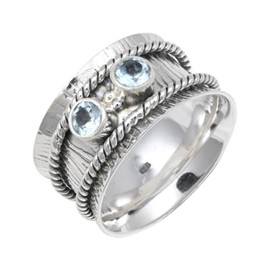 JEWELSTREZORO Blautopas Edelstein Spinnerring 925 Sterling Silber Spinner Männer & Frauen Meditationsring Alle Größen Handarbeit Jewerly TSR146L_50 (15.9)