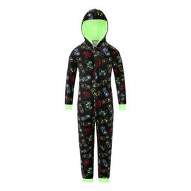 ThePyjamaFactory Boys Video Game Controller Fleece Gaming Sleepsuit (7-8 Years) Black