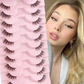 Glowing Win Half Eyelashes, Cateye Natural Look Artificial Eyelashes, 10 Pairs False Eyelashes, 3D Cat Eye Lashes, Half Fake Lashes, Transparent Band, Natural Cat's Eye False Eyelashes