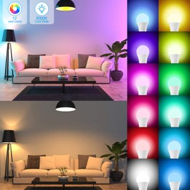 Vgogfly RGB Led Light Bulbs 10W Color Changing Light Bulb with Remote Control 5000k Daylight White (2 Pack) Remove Battery Separator Before Use