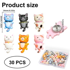 Ruayia Pack of 30 Cat Push Pins, Pin Board Pins, Cat Rice Pins, Decorative, Resin Pins, Decoration, Versatile Drawing Purposes for Pin Board, Cork Board, Photo Wall, Office