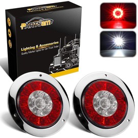 Partsam 2Pcs 4" Inch Round LED Trailer Tail Lights White Red Taillights Flange Mount 16 LED DC 12V Sealed Waterproof Stop Brake Tail Running Reverse Backup Lights Lamps for RV Trailer Trucks