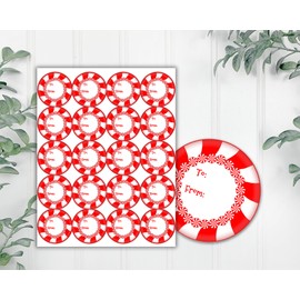 Peppermint Candy Christmas Gift tag Labels, Stickers, Peel and Stick, Red, Glossy