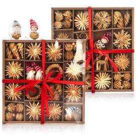 com-four® Christmas Tree Decoration - Straw Star Christmas Tree Decoration in Various Designs