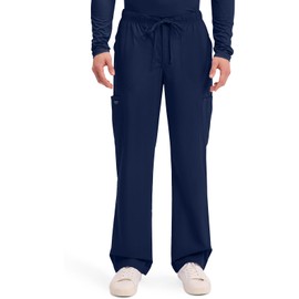 Cherokee Scrubs for Men Tapered Leg Cargo Scrub Pants with Zip Fly, 5 Pockets Elastic Waist 2-Way Stretch & Easy Care - WW190, L, Navy