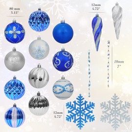 AMS 72ct of Assorted Christmas Ball Ornaments Holiday Tree Decorations Hanging Baubles Set with Reusable Hand-Help Gift Package (Blue+Sliver 80mm)