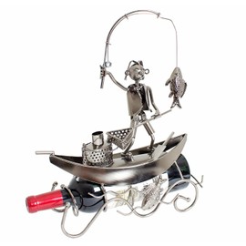 BRUBAKER Wine Bottle Holder "Fisherman on a Boat" - Metal Wine Stand