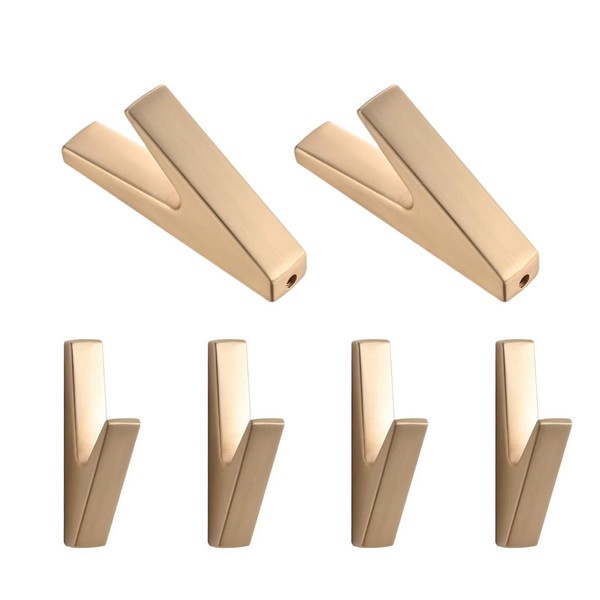 Row of Hooks for Wall Hook Gold, 5 Individual Square