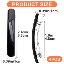 Winsyison 4pcs French Hair Clips for Women, Oval Curved Glossy Barrettes, Non-Slip Tortoise Shell Hairpins Styling Tool for Long Short Straight Curly Wave Hair- Black & White & Amber & Leopard Color