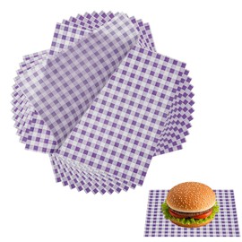 sourcing map 100 Pcs Wax Paper Sheets for Food, 7 x 7 Inch Greaseproof Wrapping Paper Sheets, Checkered Square Food Basket Liners for Sandwich Hamburger Bread, Purple