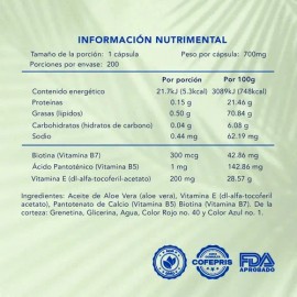 Biotina + Ácido Pantoténico Aloe Vera Vitamina E 200 Caps Naturagel