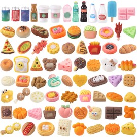 DULEFUN 100 piezas de juguetes de alimentos en miniatura, botellas de bebida, figuras de alimentos en miniatura de resina, juguetes mixtos para jugar al juego de cocina, fiesta, decoración de