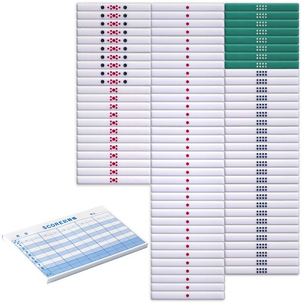 Mahjong White Dot Stick Full Set + 8 Levels, 100-Sheet Score Record Book, Includes 1 Score Book