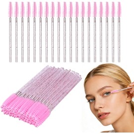 Paquete de 100 varitas desechables para pestañas, aplicador de brochas de maquillaje multicolor con mango de cristal para extensiones de pestañas (100 unidades), color rosa
