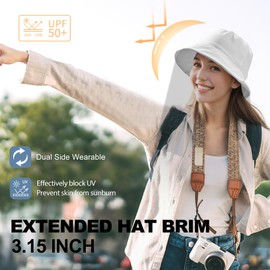 Sukeen Reversible Bucket Hat for Women Men Lightweight Packable Beach Hat Adjustable Cooling Sun Hat for Hiking, Travel White