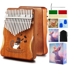 Kalimba 17 Keys Thumb Piano - Cat Portable Mbira Sanza Finger Piano Professional Musical Instrument Marimbaphone with Learning Instructions (English language not guaranteed), Tuning Hammer for