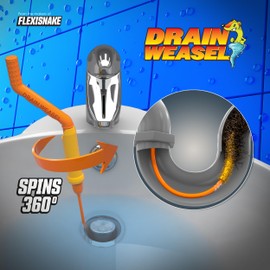 FlexiSnake Drain Weasel Sink Snake Hair Clog Remover Tool Kit, Sink, Pipe, Bathroom, Bathtub Drain Cleaner, 18-inch Long, Flexible, Made in The USA, 3 Pack Wand Refills and Removable Handle