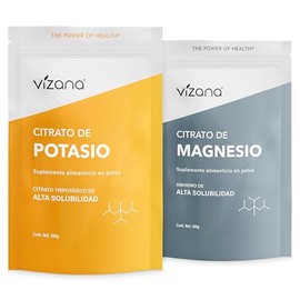 VIZANA NUTRITION  Citratos de Magnesio y Potasio en Polvo 200g, (Pack-2 Bolsas de 100gr), Origen Citrato Alemania                                     