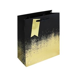 Eurowrap Black/Gold Distressed Gift Bag With Gift Tag - Gift Bag for Him, Her, Christmas, Weddings, Birthdays, Father's Day - Birthday Gift Wrap Occasion Present - Medium Size
