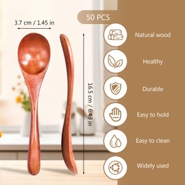 50 Pcs Small Wooden Spoons, 6.5" Soup Spoons Bulk for Eating with Stirring & Scoop Coffee Honey Tea Jam Salts Kitchen Utensils Set