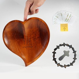 Prayer Bowl with Cards, Wooden Heart Prayer Bowl Set with Cross, Christian Gifts for Women Men, Artistic Heart Shaped Decor Bowl, Birthday, Retirement, Religious, Easter Gift for Mom Dad (Vintage)