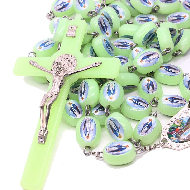 RICHRAIN Luminous Wall Rosary Beads Glow in Dark, Catholic Large