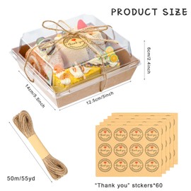 Sieral 60 Pack Small Charcuterie Boxes with Clear Lids Mini Food Containers Disposable Charcuterie Boxes with Thank You Stickers for Thanksgiving Christmas(Brown, White)