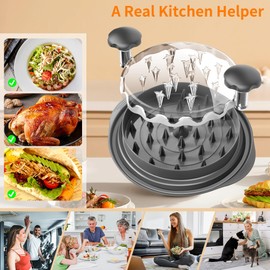 Chicken Shredder Tool Twist Large bundle with 48 Sharp Needle blade Meat Tenderizer, Kitchen Scissors, Brush (4 Items) - Heavy Duty Stainless Steel, Ergonomic, Anti-Slip, Dishwasher Safe & BPA Free