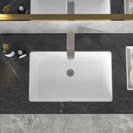 Sarlai Undermount Bathroom Sink - 21 x 13 inch Rectangular Vessel Sink Undermount Modern White Ceramic Rectangle Sink, Vanity Sink Art Basin with Overflow, Interior Bowl Size 18.9"x11.8"x4.75"