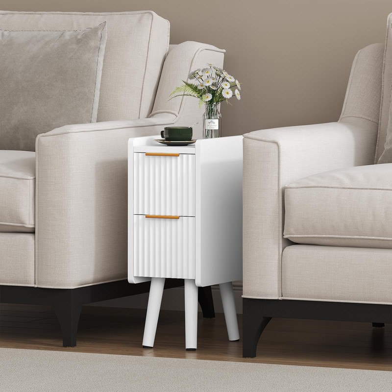 ELYKEN 7.9" Narrow Side Table, 20.6" Tall Fluted Nightstand with
