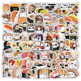 Sushi Small Size Stickers, 100PCS Cartoon Kawaii Japanese Food Stickers Packs for Luggage Computer Water Bottles Phone Skateboard, Vinyl Waterproof Cute Onigiri Rice Decals for Girls Teens Adults