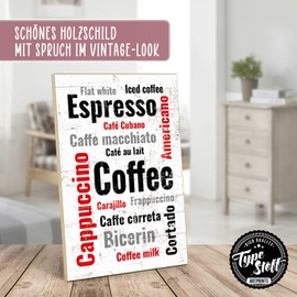 TypeStoff Wooden Sign with Saying - Coffee - Vintage Look with Coffee Varieties as a Gift and Decoration on the Theme Cappuccino and Espresso - HS-01471