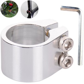 Bicycle Seatpost Clamp, Heavy Duty Double Seat Post Collar with Wrench, 31.8mm Diameter Double Layer Clamp Quick Release Seat Post Clamp for MTB Road Bike Folded Bicycle, Silver