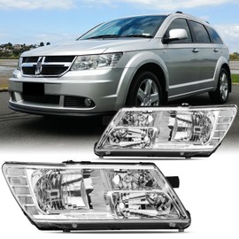 Aresparts 2PCS Headlights Assembly DOT Approved For 2008-2020 Dodge Journey SE SXT GT R/T For 2011-2015 Fiat Freemont Headlamps Replacement Chrome Housing Clear Reflector