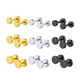 Richsteel Men's Earrings, Popular, Stainless Steel, Hypoallergenic, Barbell Stud Earrings, Binaural, Simple, Unisex, Accessory, Stainless Steel