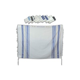 TALITANIA Traditional pure wool Tallit prayer shawl tallis gadol (Size 70 (L) 80 X 60 inches, Blue and gold Stripes)