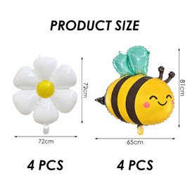 Pack of 4 Bee Balloons, 4 Pieces Daisy Balloons, Flower Birthday Decoration, Bee Decoration Birthday, Bee Foil Balloons, Birthday Party Balloons