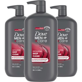 DOVE MEN + CARE Body and Face Wash Exfoliating Deep Clean 3 Count for Men, with 24-Hour Nourishing Micromoisture Technology Body Wash, 30 oz