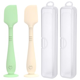 YENLNI 2 Pack Diaper Cream Spatula with Hygienic Travel Case, Butt Spatula Baby with Suction Base, Baby Butt Paste Spatula, Soft Silicone Diaper Rash Cream Applicator Large Size (Green & Offwhite)