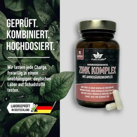 naturalie® - Zinc in 3-fold complex with L-histidine and 10 other amino acids | 90 capsules | 25 mg high dose, bioavailable | laboratory tested without unnecessary additives | BPA-free brown glass