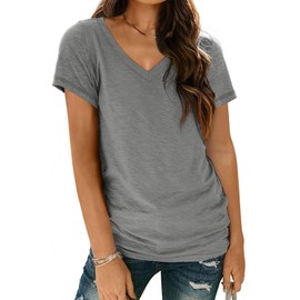 AUTOMET T Shirts Short Sleeve V Neck Tees Tops for Women Fashion Trendy Lightweight Soft Casual Summer Outfits Clothes 2024 Grey L