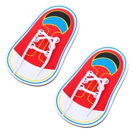 ElevateTech 2Pcs Wooden Lacing Shoe, Shoe Lace Practice Board Threading Lacing Shoes Training Board Tying Practice Kids Toddlers Early Learning Educational Fine Motor Skills Toy (Red White)