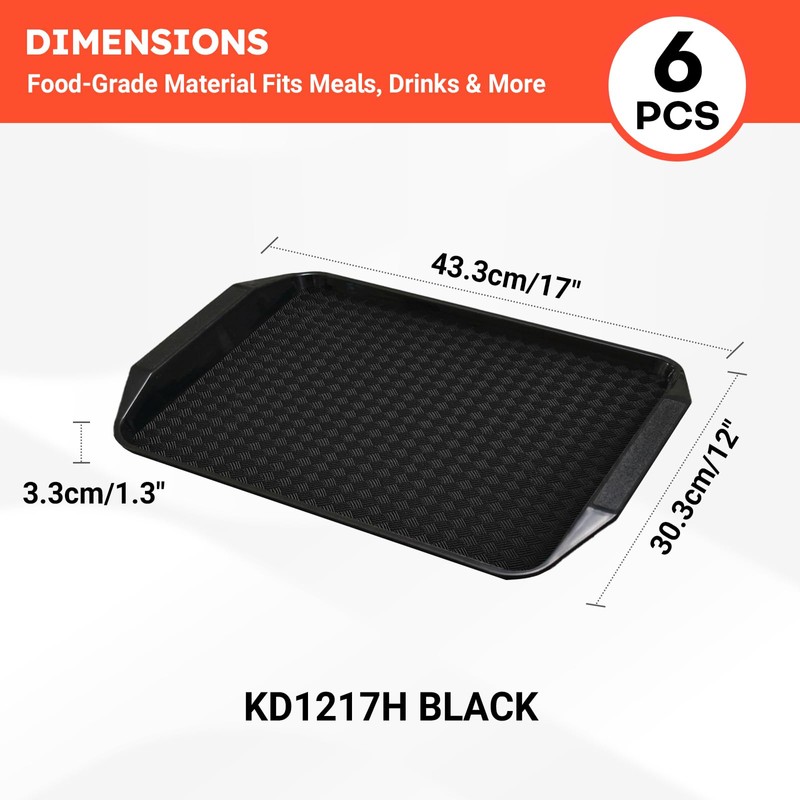6 Pack Fast Food Serving Trays with Side Handles, 17"