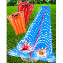 JAMBO 40FT Mega Slip Splash and Slide with 2 Bodyboards | Water Slide Waterslide Backyard Outdoor Water Toys for Kids with Sprinklers | Outdoor Splash Mat Splash Pad, Double Lane Summer Toy