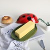 Colias Wing Green Leaf Shaped Ceramic Butter Dish with Ladybug