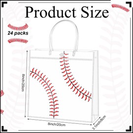 HIYZI 24 Pcs Baseball Clear PVC Gift Bag with Handles Baseball 8 x 8 x 3.15 Inch Party Favor Goodie Bag Sport Treat Bags for Team Snacks Boys Birthday Holiday Party Supplies Baby Shower Decorations
