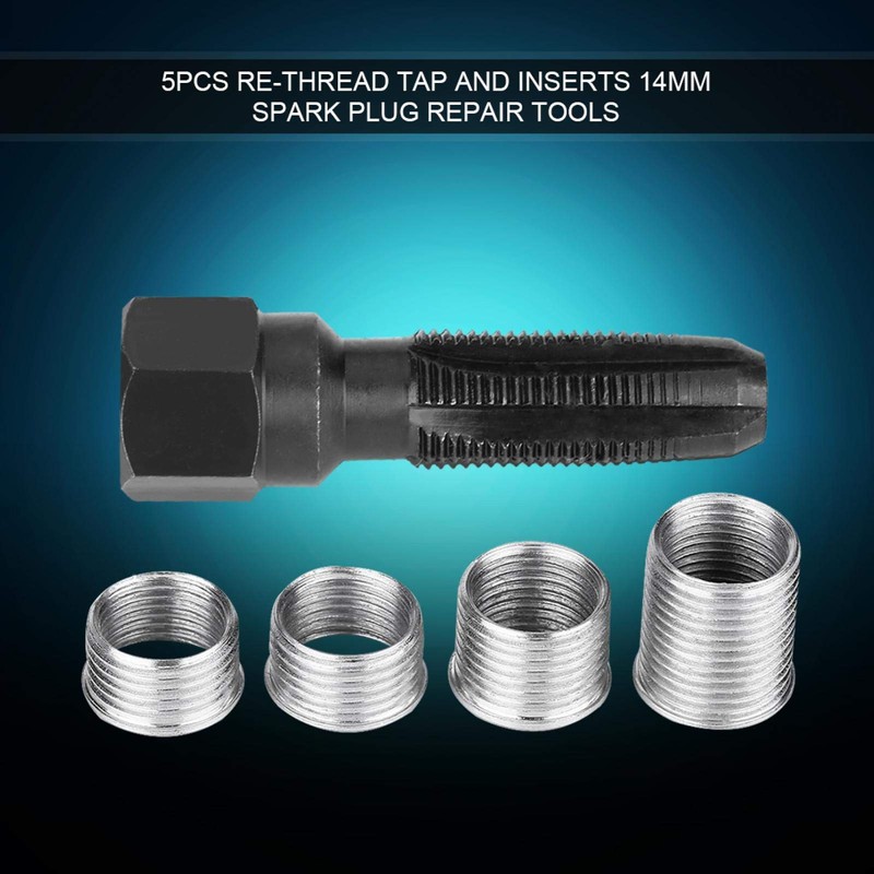 Ymiko 5Pcs Carbon Steel for Spark Plug Re-Thread Tap Tools