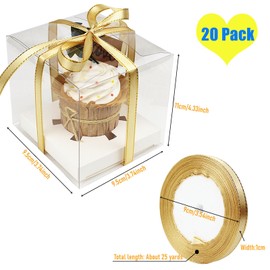 YankMooM Individual Cupcake Boxes,20 Pcs Clear Cupcake Display Boxes with Ribbon for Weddings and Birthday Party