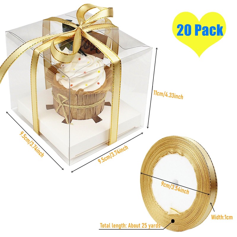 YankMooM Individual Cupcake Boxes,20 Pcs Clear Cupcake Display Boxes with