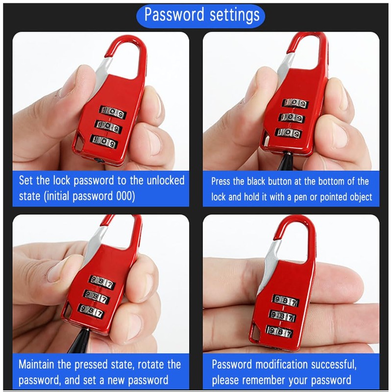 Mini Combo Locks, 3-Digit Combination Lock, Black, Resettable Luggage Locks,